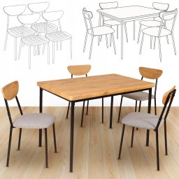 kontrast Zestaw mebli do kuchni VERO stół 110x70 dąb + 4 krzesła szare 4 os.
