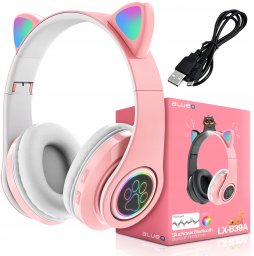 Słuchawki Bezprzewodowe Nauszne Dla Dzieci Kocie Uszy Kotek Bluetooth