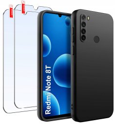 ZESTAW Etui do Xiaomi Redmi Note 8T Matowe Czarne Silikon Slim +2 SZT SZKŁO