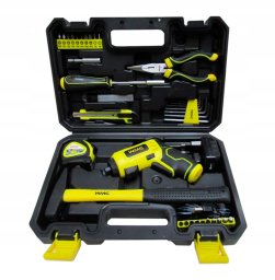 Zestaw narzędzi z wkrętakiem akumulatorym 47el. w walizce