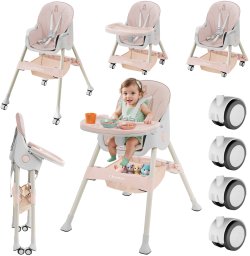 DZIECIĘCE KRZESEŁKO DO KARMIENIA KARMELEK 4W1 RÓŻOWE