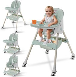 DZIECIĘCE KRZESEŁKO DO KARMIENIA CYNAMONEK 4W1 ZIELONE