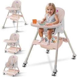 DZIECIĘCE KRZESEŁKO DO KARMIENIA CYNAMONEK 4W1 RÓŻOWE