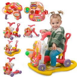 ROWER PCHACZ KONIK BUJANY HULAJNOGA JEŹDZIK STOLIK EDUKACYJNY 5W1 RÓŻOWY