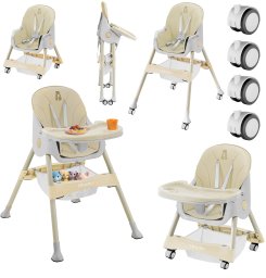 DZIECIĘCE KRZESEŁKO DO KARMIENIA KARMELEK 4W1 BEŻOWE