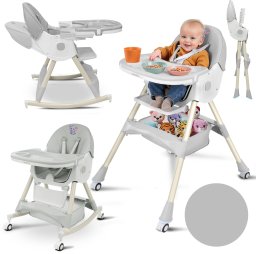 Ecotoys KRZESEŁKO DO KARMIENIAZ FUNKCJĄ BUJACZKA DLA DZIECI 6W1 SKŁADANE SZARE