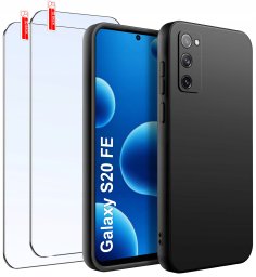 krainaGSM Etui do Samsung S20 FE | Matowe Czarne Silikon Slim + 2 SZTUKI SZKŁO