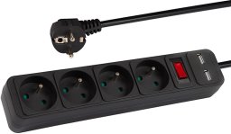 Blow 98-778# Przedłużacz sieciowy pr-470wsp/usb 4-gniazda+usb z uziemieniem+wyłącznik 3m czarny 3x1,5mm