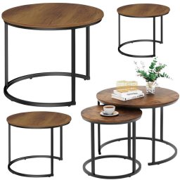 Lean Zestaw Okrągłe Stoliki Kawowe 3w1 Vintage Naturalne Drewno 51cm 40cm 30cm