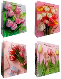 Torebka prezentowa uniwersal L Tulipany metal mix