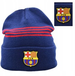 Czapka Zimowa Dla Dorosłych FC Barcelona Herb Logo Granatowa Paski Akrylowa