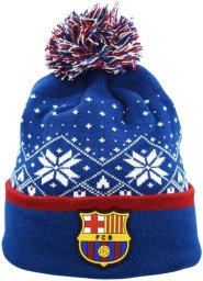 Czapka Zimowa FC Barcelona Dziecięca Pompon Herb Śnieżynka Świąteczna