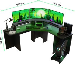 Biurko Gamingowe Narożne Supernova222 Led - Czarne