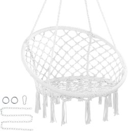 Fotel Wiszący Ogrodowy z Oparciem Krzesło Boho Udźwig 150 kg