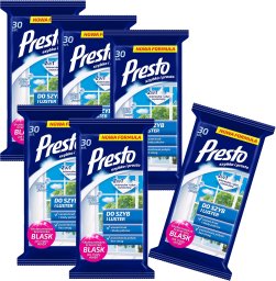 PRESTO Ściereczki do szyb i luster 30szt - Nawilżane, Antystatyczne