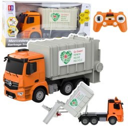 Mercedes-Benz Antos Śmieciarka Zdalnie Sterowana RC Pomarańczowa 1:26