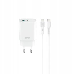 XO wall charger CE29 PD 20W 1x USB-C 1x USB white + cable USB-C - USB-C