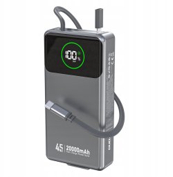 Powerbank Dudao K31 Pro 45W 20000mAh z wbudowanym zwijanym kablem USB-C - szary