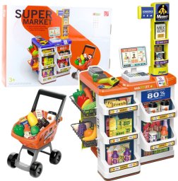 LeanToys Zestaw Sklepowy Kasa Wózek Skaner Supermarket Sklepik Dla Dzieci