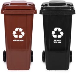 Kosz na śmieci Multistore Zestaw 2 koszy na śmieci pojemniki 2x120L czarny brązowy odpady zmieszane gumowe koła