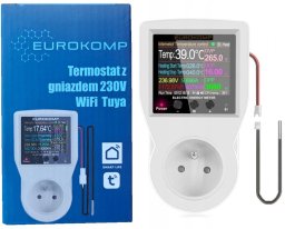 Eurokomp Termostat z gniazdem 230V, licznik energii, WiFi Tuya