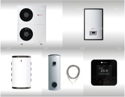 Saunier Duval pakiet OZE: pompa ciepła GeniaAir Mono HA 10-6 O + stacja hydrauliczna HE 9-6 WB + regulator SRC 720 + zasobnik c.w.u. FEW 300 + zasobnik buforowy VNR + czujnik temperatury c.w.u. 550010044320