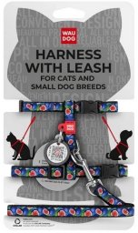 Collar WauDog Nylon Szelki ze smyczą nylonowe anatomiczne w kształcie litery H, z QR-paszportem, plastikowy fastex, wzór FIGA, rozmiar XS