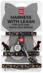 Collar WauDog Nylon Szelki ze smyczą nylonowe anatomiczne w kształcie litery H, z QR-paszportem, plastikowy fastex, wzór POMARAŃCZE, rozmiar XS