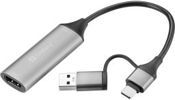 Sandberg adapter kablowy HDMI Typu A (Standard) USB Type-A + USB Type-C Szary (136-70)