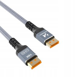 Kabel Wozinsky WPS-16AYL1S DisplayPort 2.1 Certyfikowany VESA 80 Gb/s 16K@60Hz 8K@120Hz 4K@240Hz HDR HDCP DSC 1m - czarny