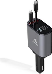AutoSky 4-in-1 Retractable Fast Charger For Cars: 100W Car USB-C & iPhone Cable USB-C/A