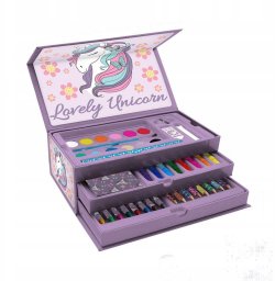 Zestaw artystyczny w kuferku jednorożec