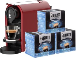 Ekspres na kapsułki Bialetti - ekspres kapsułkowy Gioia Plus - Czerwony + 48szt kapsułek NAPOLI