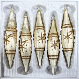 Kopia: Bombki szklane sople 5 sztuk Ręcznie zdobione. Produkt polski (złoty)