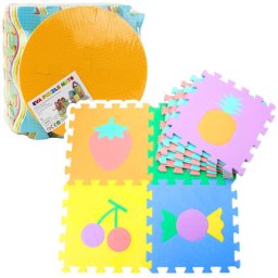 LeanToys MATA EDUKACYJNA MIĘKKIE PUZZLE PIANKOWE EVA KOJEC OWOCE SŁODYCZE 16 EL.