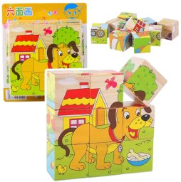LeanToys Drewniana Układanka Klocki Farma Puzzle Edukacyjne Zwierzęta 6 Obrazków