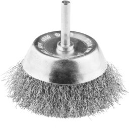 Szczotka druciana doczołowa 70 mm, drut karbowany, INOX, z trzpieniem 6 mm