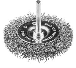 Szczotka druciana tarczowa 50 mm, drut karbowany, INOX, z trzpieniem 6 mm
