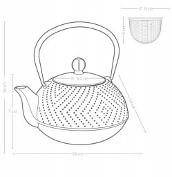 Czajnik żeliwny z zaparzaczem KAMIN, 900 ml