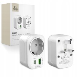 Tech-Protect Adapter / przejściówka Tech-Protect TA100 Travel Adapter UK / EU White