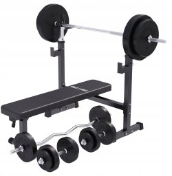 Ławka szeroka pod sztangę 3w1 zestaw bitumiczny 100 kg, sztanga i hantle