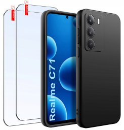 ZESTAW Etui do Realme C71 Matowe Czarne Silikon 2 SZTUKI SZKŁO 9H