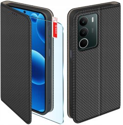 Etui z klapką do Realme C71 Zamykane Czarne Futerał + Szkło 9H