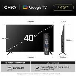 CHiQ L40FT TV 40", FHD, smart, Google TV, dbx-tv, Dolby Audio, Frameless
