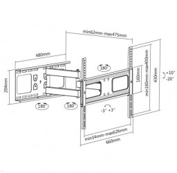 CONNECT IT Nástěnný držák TV T3BK s dvojitým ramenem, naklápěcí (±10/20°/±90°, 37" - 70", max. 50kg), bílá