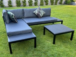 Zestaw 2 x Sofa Narożna Dwuosobowa Stalowa VENTO Stolik Kawowy Czarny