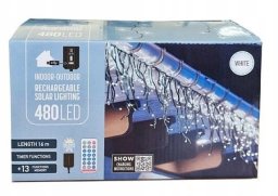 Lampki choinkowe Koopman Lampki choinkowe sople 480 LED solarne z pilotem USB światło zimnobiałe 18,6 m