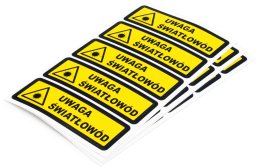 Naklejka 25x100mm z trójkątem ostrzegawczym i napi sem "Uwaga światłowód",20 szt.(4 arkusze po 5szt)