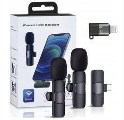 2x MIKROFON BEZPRZEWODOWY KRAWATOWY / ODBIORNIK USB-C + ADAPTER DO IPHONE