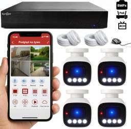 ZESTAW KAMER DO MONITORINGU POE DO DOMU 4 KAMERY 8MPX ZEWNĘTRZNE APLIKACJA